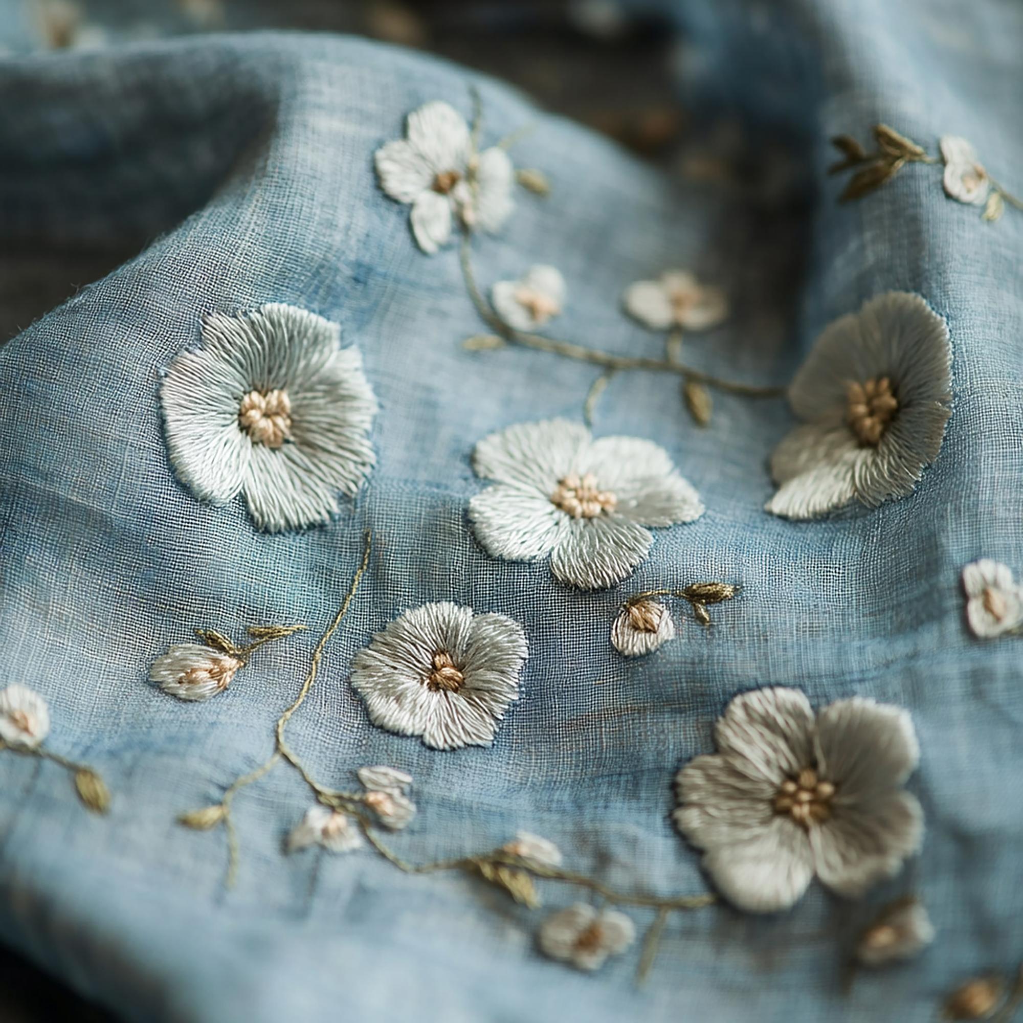 delicate floral embroidery on linen